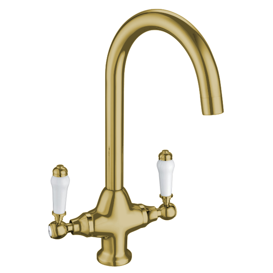 MT341 Traditional Twin Lever Round Neck Mixer Tap BG